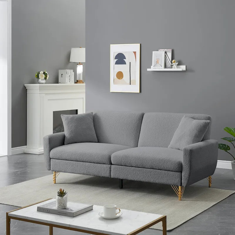 74.41 Zoll Schlafsofa aus Teddy-Samt mit separat verstellbarer Rückenlehne und Stauraum