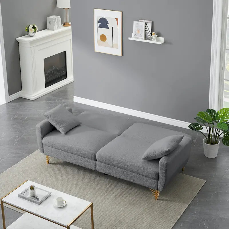 74.41 Zoll Schlafsofa aus Teddy-Samt mit separat verstellbarer Rückenlehne und Stauraum