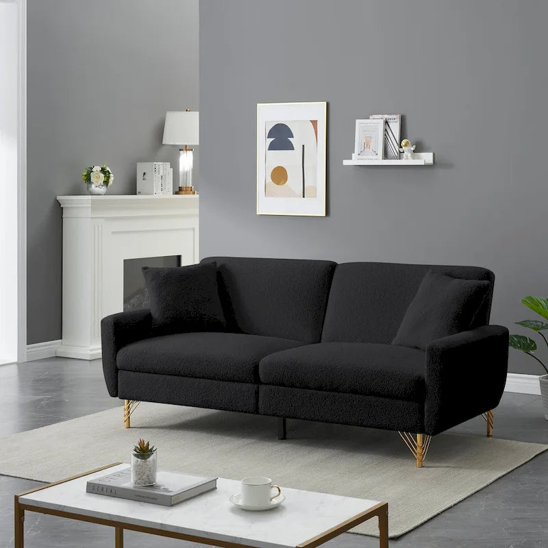 74.41 Zoll Schlafsofa aus Teddy-Samt mit separat verstellbarer Rückenlehne und Stauraum