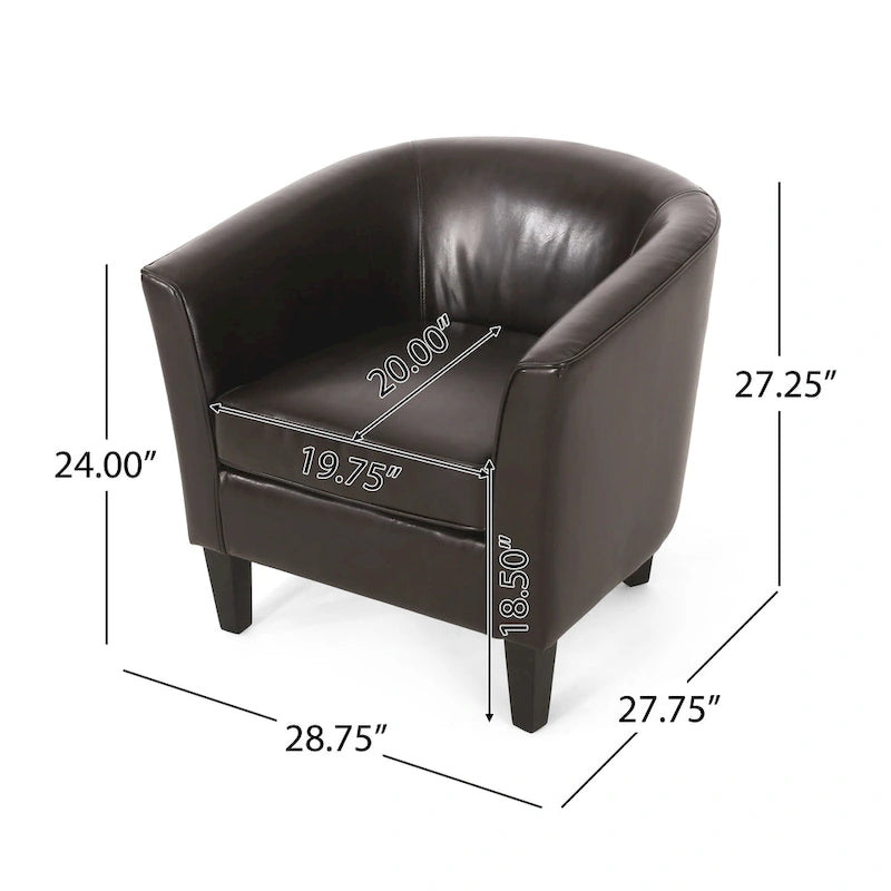 Sillón tipo club tapizado en PU de 28.75 con patas de abedul
