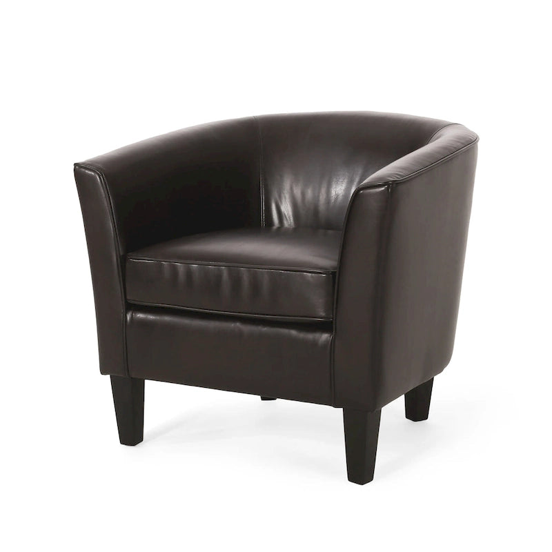 Sillón tipo club tapizado en PU de 28.75 con patas de abedul