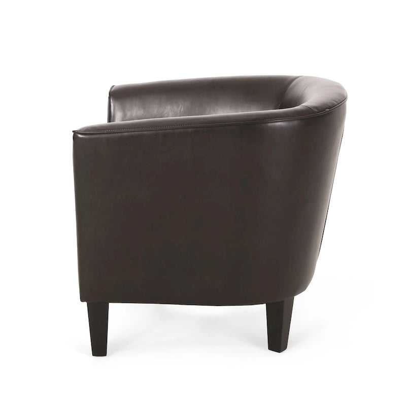 Sillón tipo club tapizado en PU de 28.75 con patas de abedul