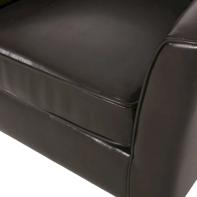 Sillón tipo club tapizado en PU de 28.75 con patas de abedul