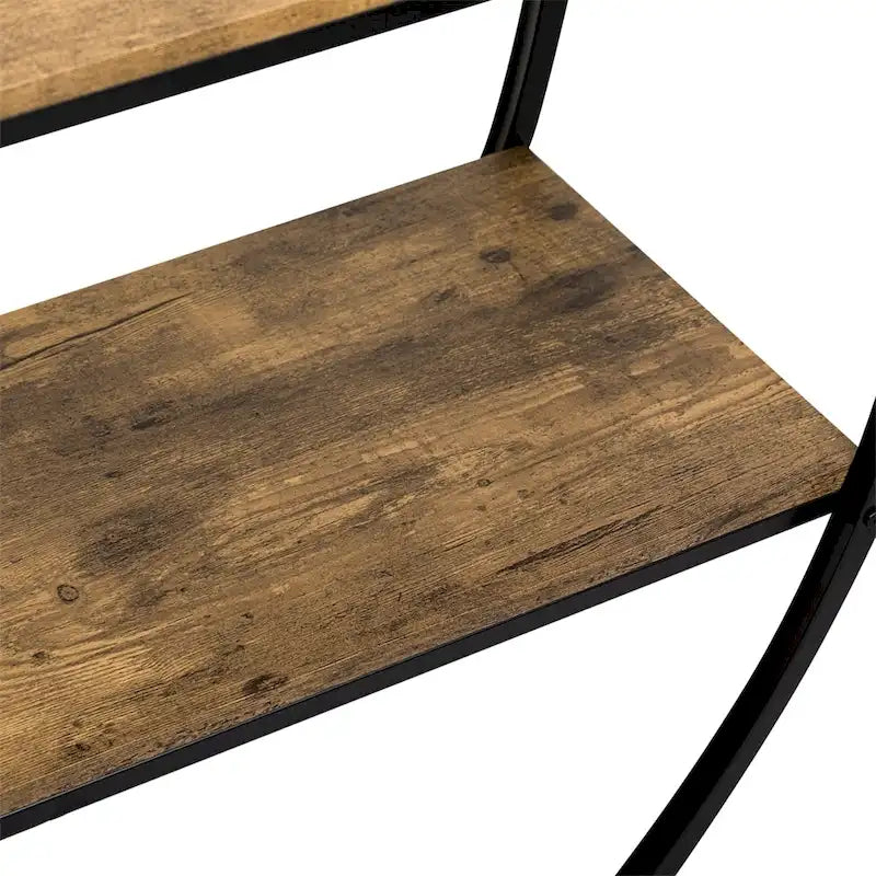Rustikaler Konsolentisch in Halbmondform aus strukturiertem Metall und verwittertem Holz