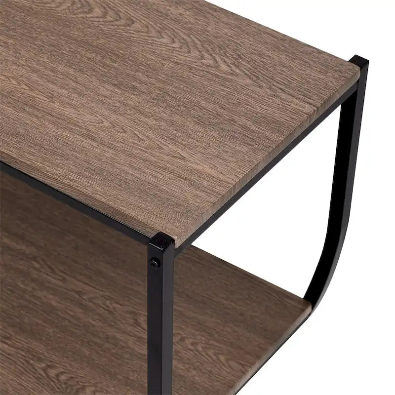 Rustikaler Konsolentisch in Halbmondform aus strukturiertem Metall und verwittertem Holz