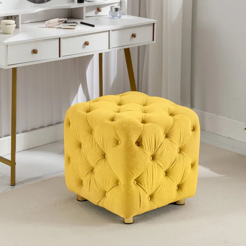 Pouf carré capitonné moderne en velours rembourré