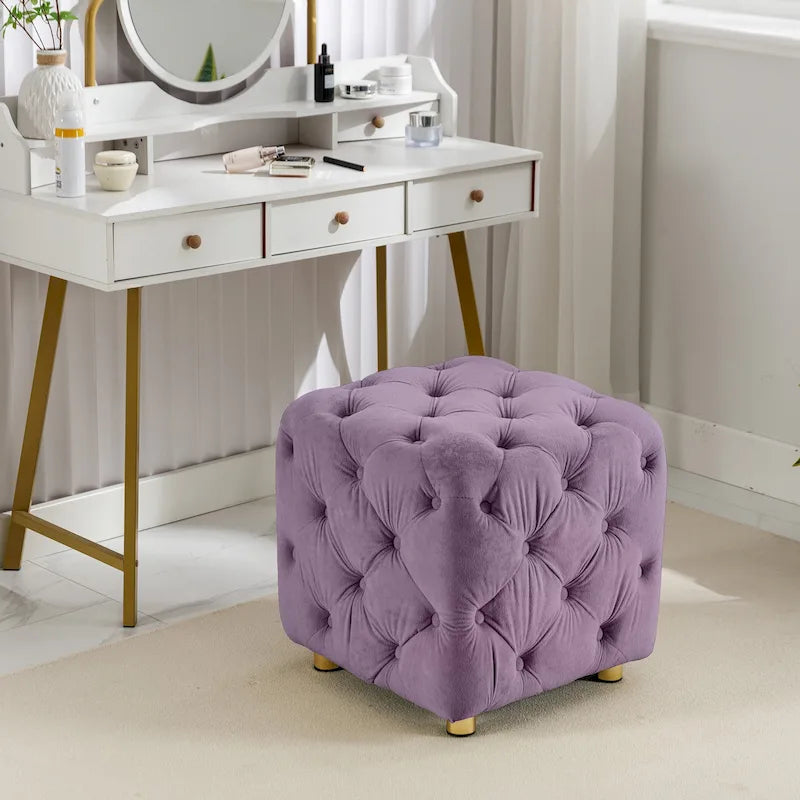 Pouf carré capitonné moderne en velours rembourré