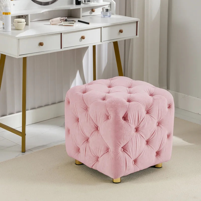 Pouf carré capitonné moderne en velours rembourré