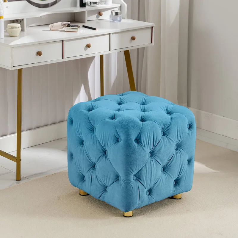 Pouf carré capitonné moderne en velours rembourré