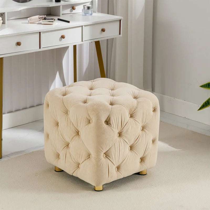 Pouf carré capitonné moderne en velours rembourré