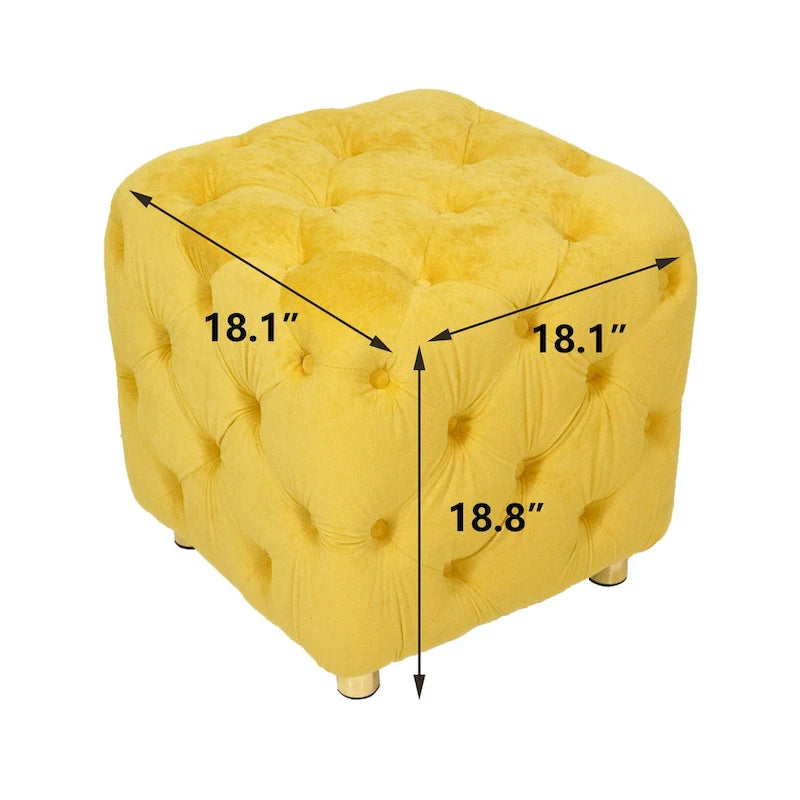 Quadratischer, moderner, mit Samt bezogener und geknöpfter Hocker