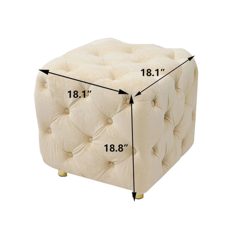 Quadratischer, moderner, mit Samt bezogener und geknöpfter Hocker