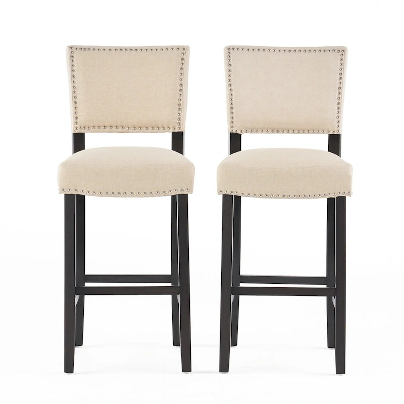 Counter Height Stools Set of 2, Kitchen Island Chair with Wood Legs, Armless Upholstered Dining Room Chair with Back
