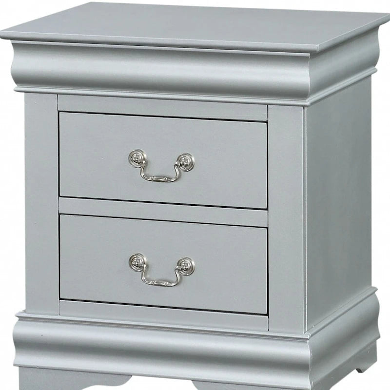 Wood Nightstand with 2 Drawers and Metal Handles