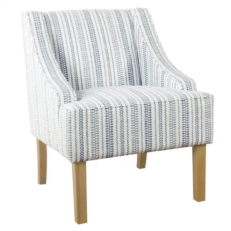 Yolu Accent Chair, Farmhouse Striped Print, Blue and White Polyester