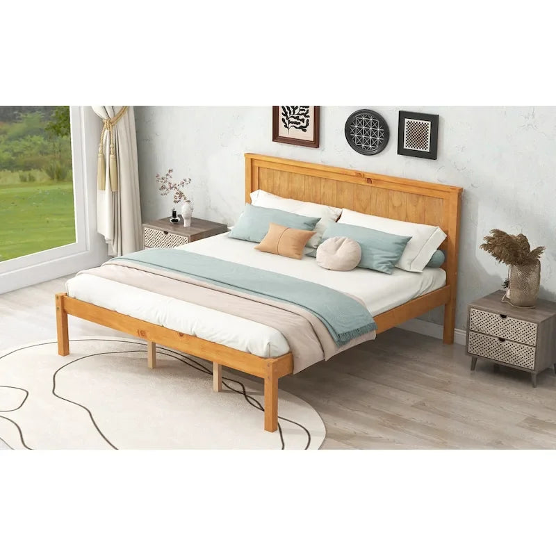 Plattformbett aus Kiefernholz mit Lattenrost und Kopfteil