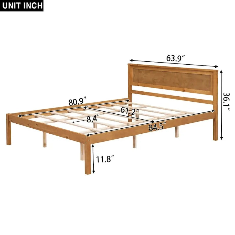 Plattformbett aus Kiefernholz mit Lattenrost und Kopfteil