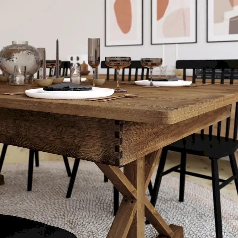 Table de salle à manger rectangulaire pliante en pin massif rustique antique, 8' x 40
