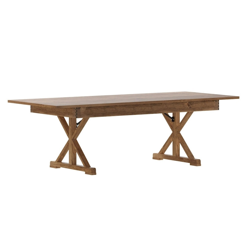 Table de salle à manger rectangulaire pliante en pin massif rustique antique, 8' x 40