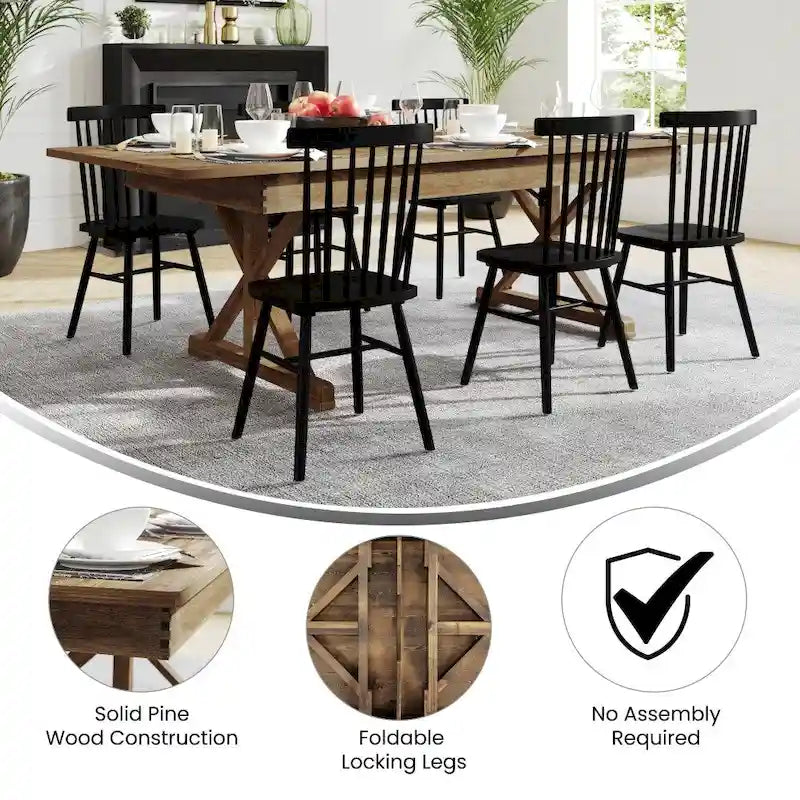 Table de salle à manger rectangulaire pliante en pin massif rustique antique, 8' x 40