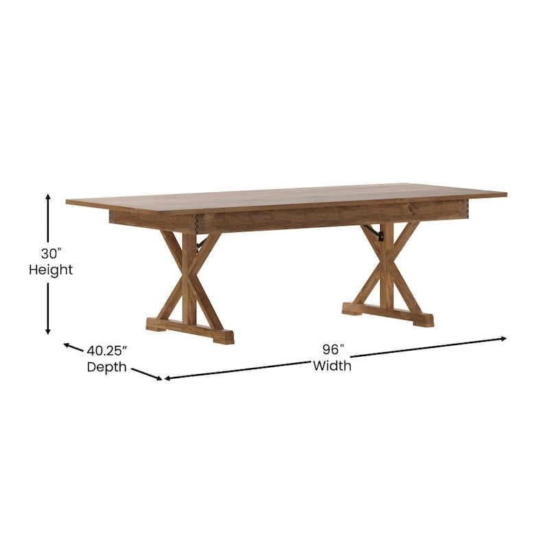 Table de salle à manger rectangulaire pliante en pin massif rustique antique, 8' x 40