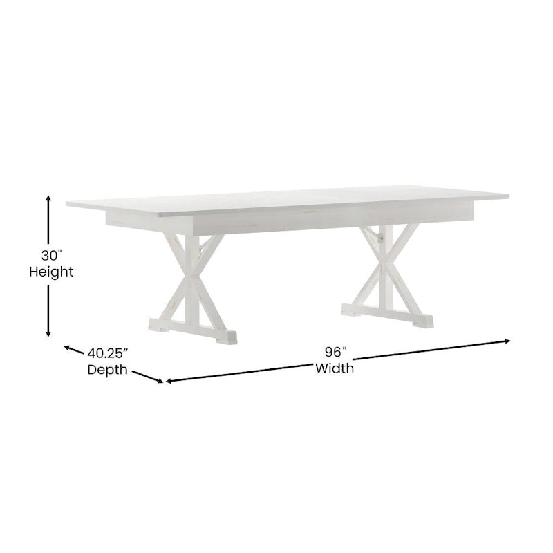 Table de salle à manger rectangulaire pliante en pin massif rustique antique, 8' x 40