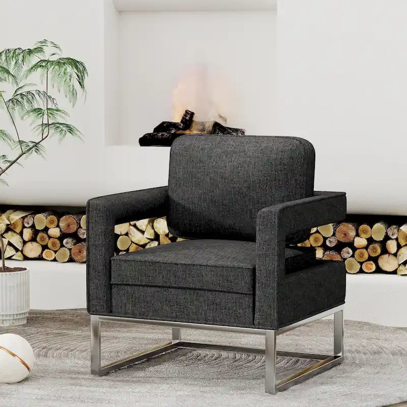 Fauteuil d’appoint moderne avec accoudoirs, fauteuil de salon du milieu du siècle rembourré