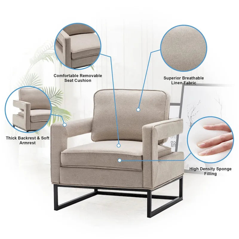 Silla decorativa moderna con brazos, silla tapizada de salón de estilo de mediados de siglo