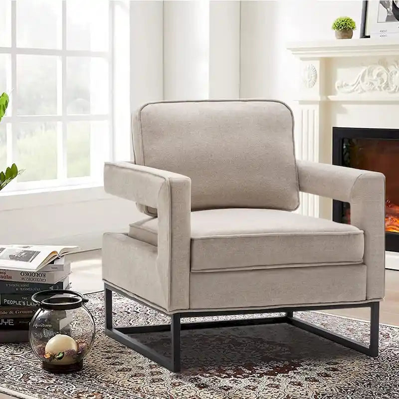 Silla decorativa moderna con brazos, silla tapizada de salón de estilo de mediados de siglo