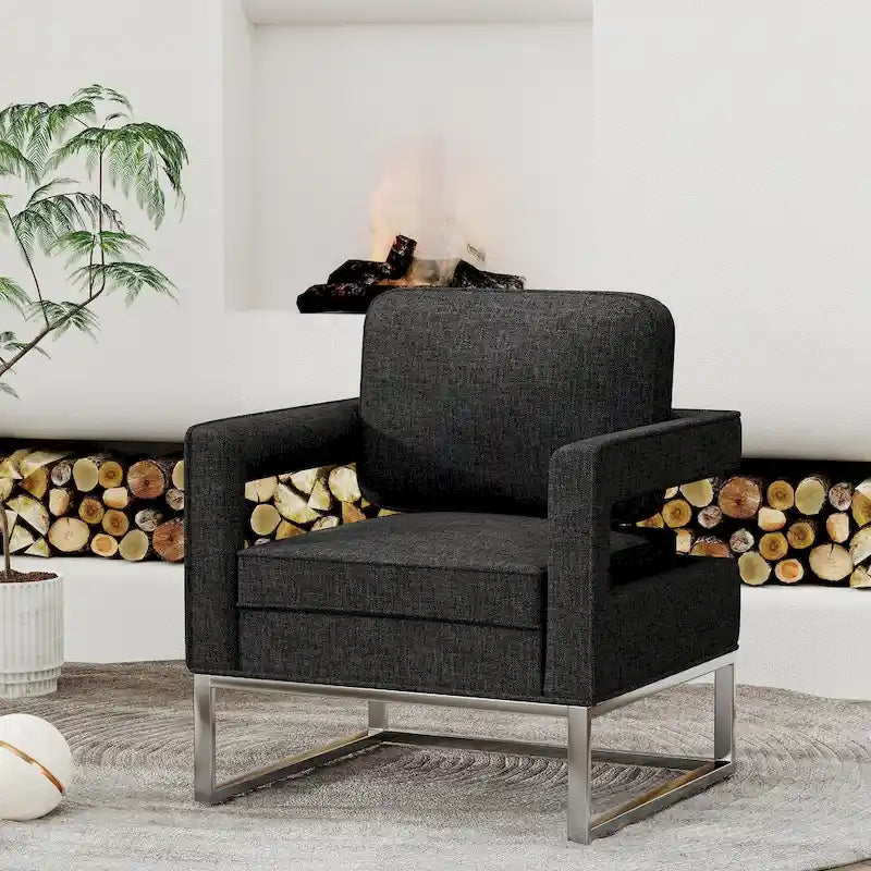 Silla decorativa moderna con brazos, silla tapizada de salón de estilo de mediados de siglo