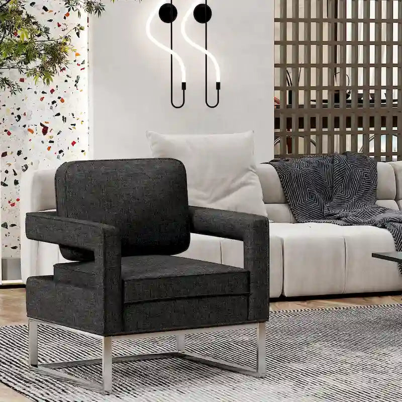 Silla decorativa moderna con brazos, silla tapizada de salón de estilo de mediados de siglo