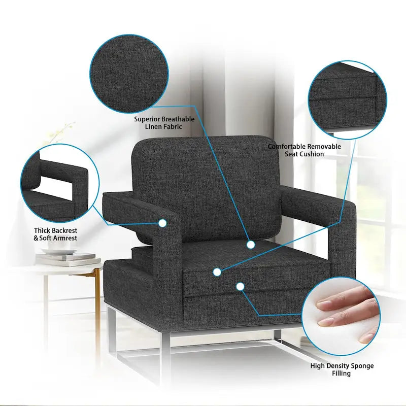 Silla decorativa moderna con brazos, silla tapizada de salón de estilo de mediados de siglo
