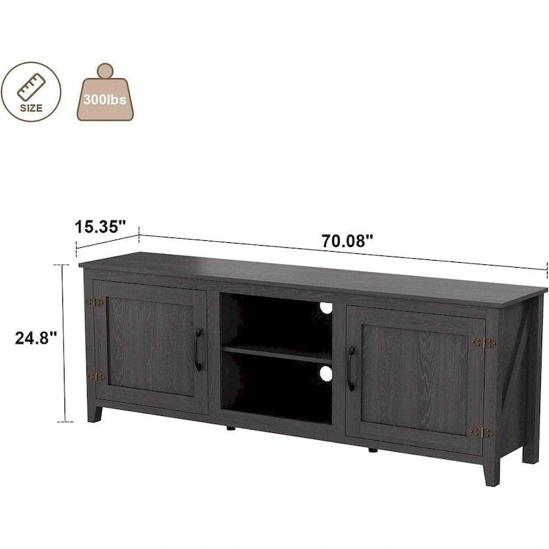 70 Zoll moderner TV-Schrank mit Regalen, Mediencenter mit Türen-Schwarz