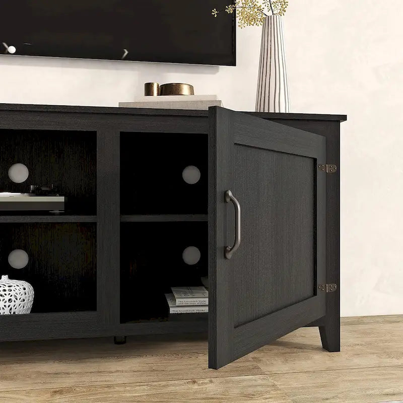 70 Zoll moderner TV-Schrank mit Regalen, Mediencenter mit Türen-Schwarz