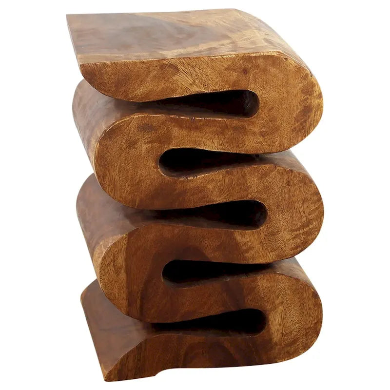 Mesa auxiliar Wave Verve de madera con forma de serpiente, 12x14x20 pulgadas de alto, nogal con aceite - 12 x 14 x 20