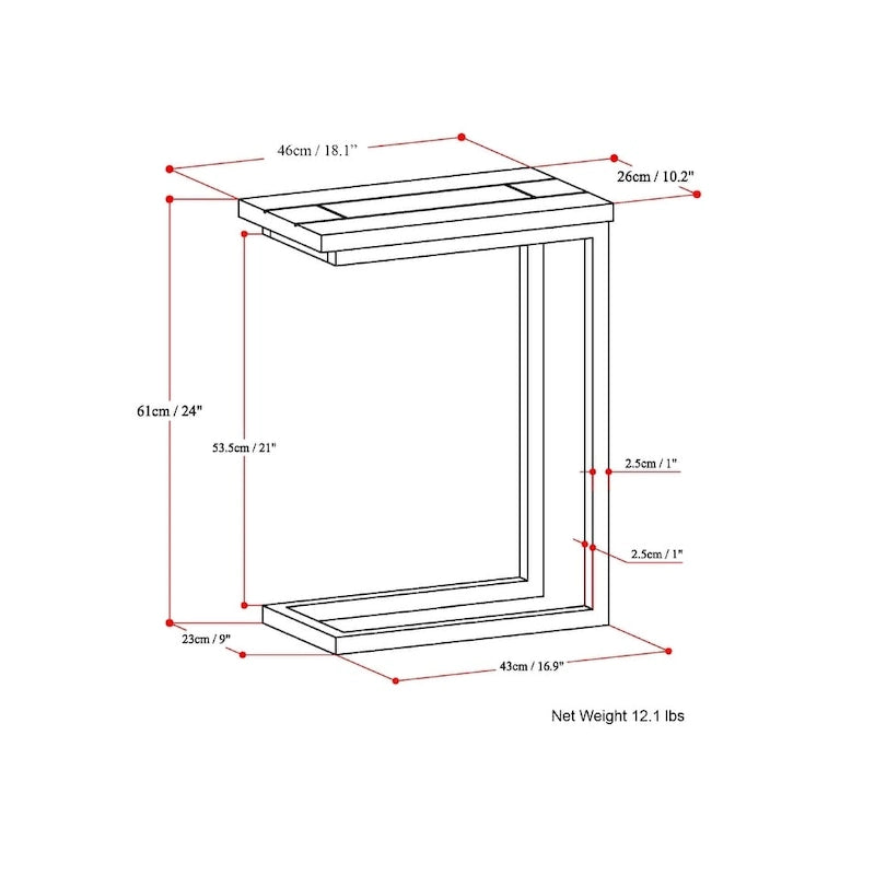 18 Zoll breiter C-Beistelltisch aus massivem Metall im Industrial-Stil - 18 W x 10 D x 24 H