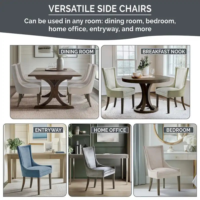 Juego de 2 sillas laterales de comedor tapizadas con patas de madera