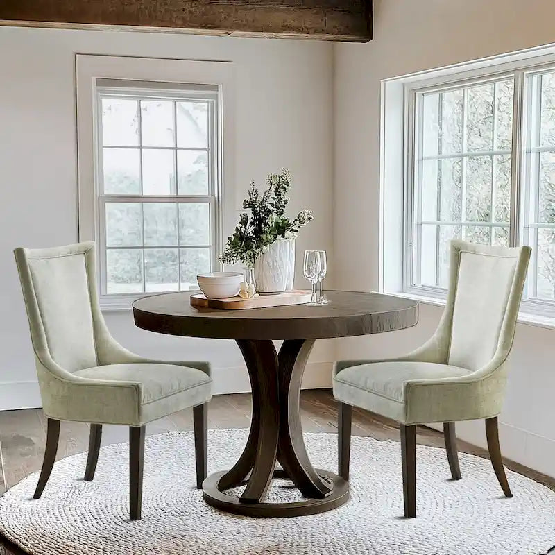 Juego de 2 sillas laterales de comedor tapizadas con patas de madera