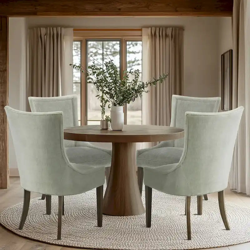Juego de 2 sillas laterales de comedor tapizadas con patas de madera