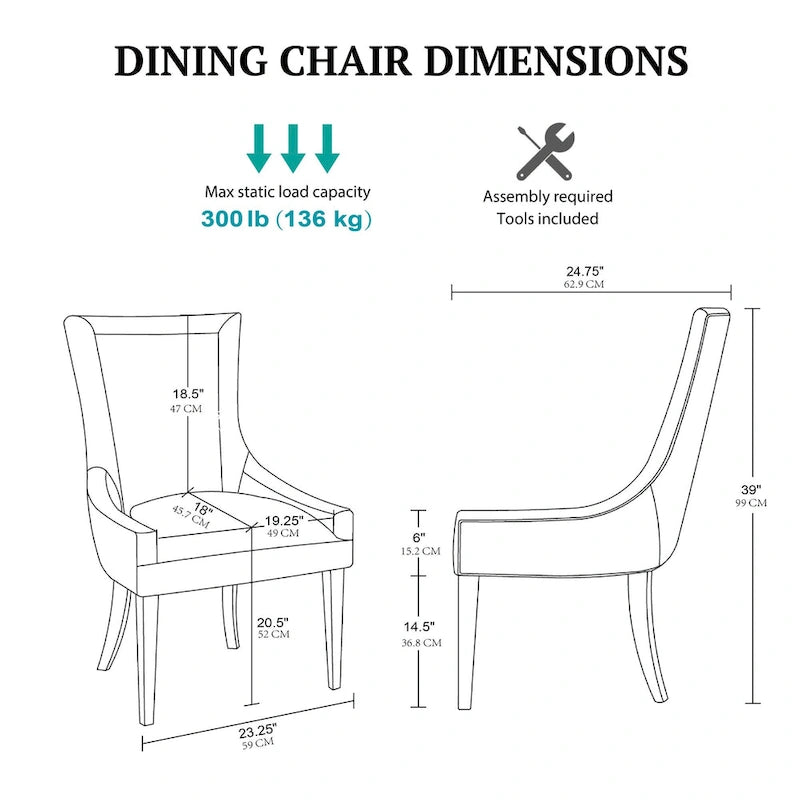 Juego de 2 sillas laterales de comedor tapizadas con patas de madera