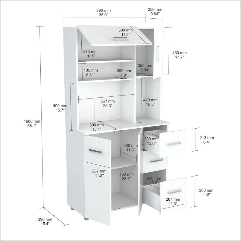 Armario de cocina blanco de estilo minimalista para almacenamiento