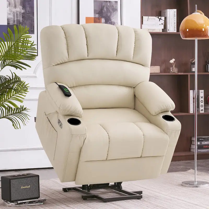 MCombo Power Lift Recliner Chair Sofa with Massage and Heat, Faux Leather R7096 (Medium-Wide)
