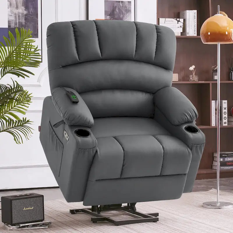 Elektrischer Relaxsessel mit Massage- und Wärmefunktion, Kunstleder R7096 (mittelbreit)