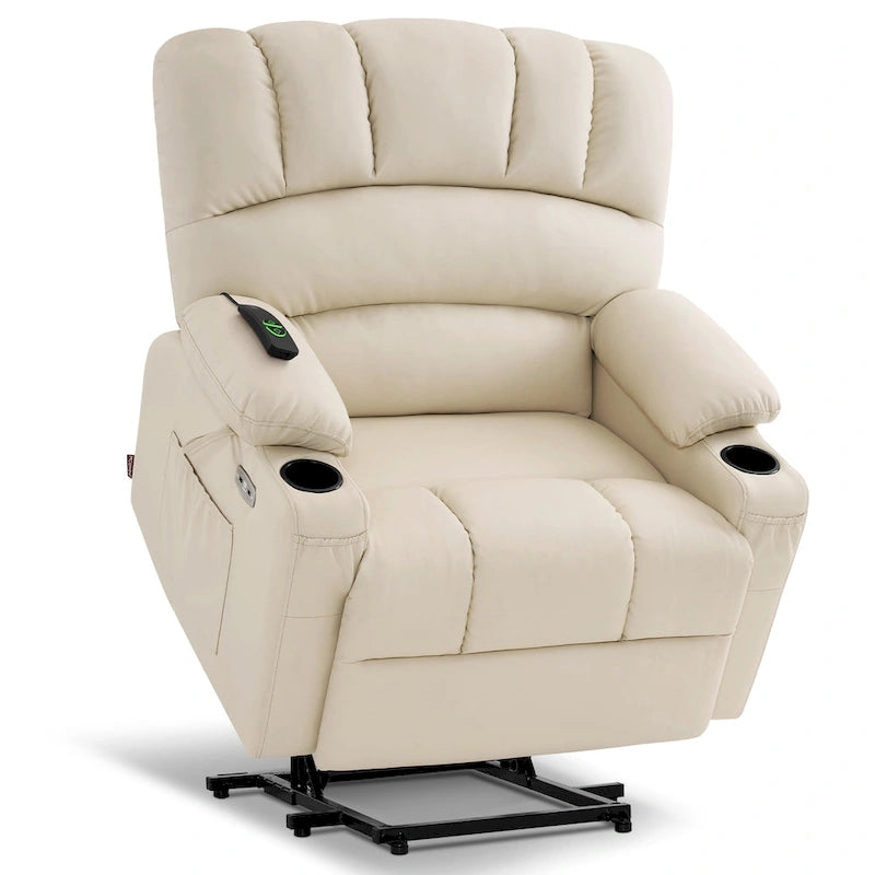 Sillón reclinable elevable con masaje y calor, cuero sintético R7096 (mediano-ancho)