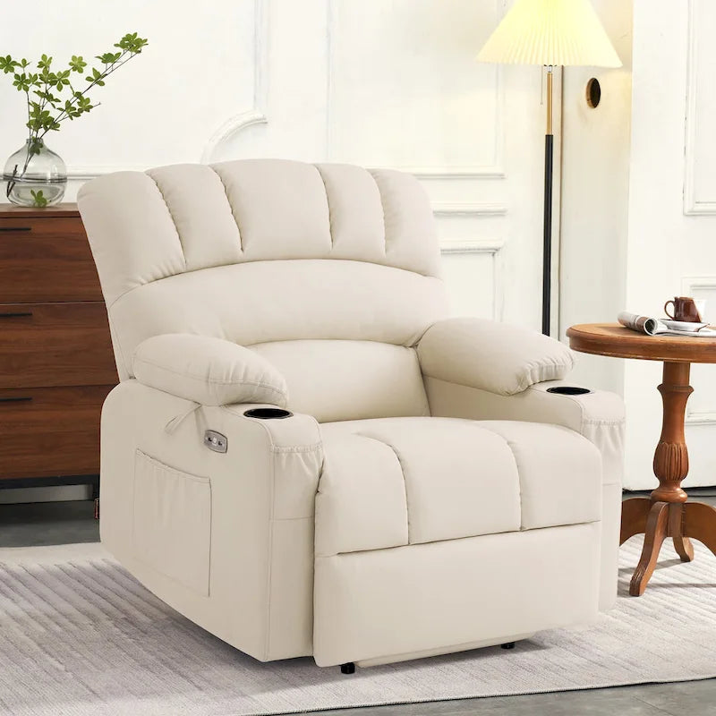 Sillón reclinable elevable con masaje y calor, cuero sintético R7096 (mediano-ancho)