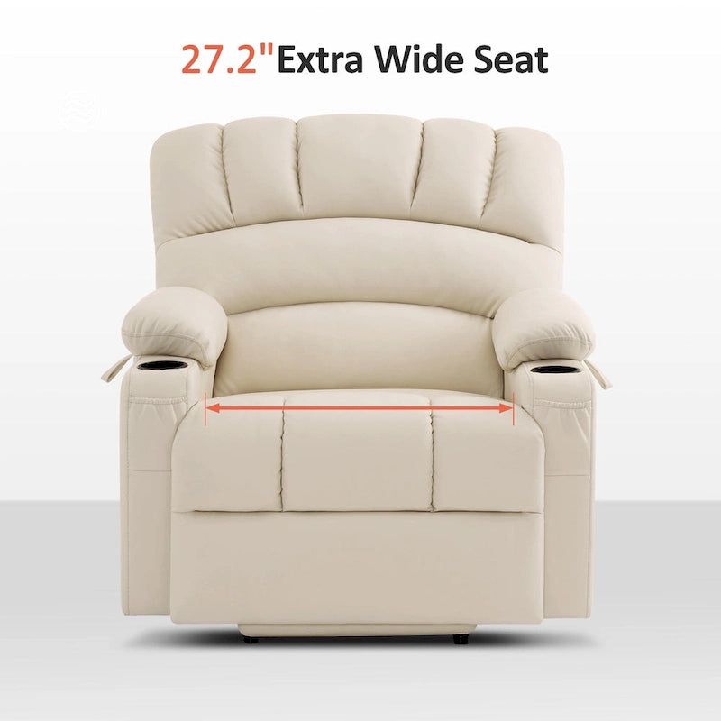Sillón reclinable elevable con masaje y calor, cuero sintético R7096 (mediano-ancho)