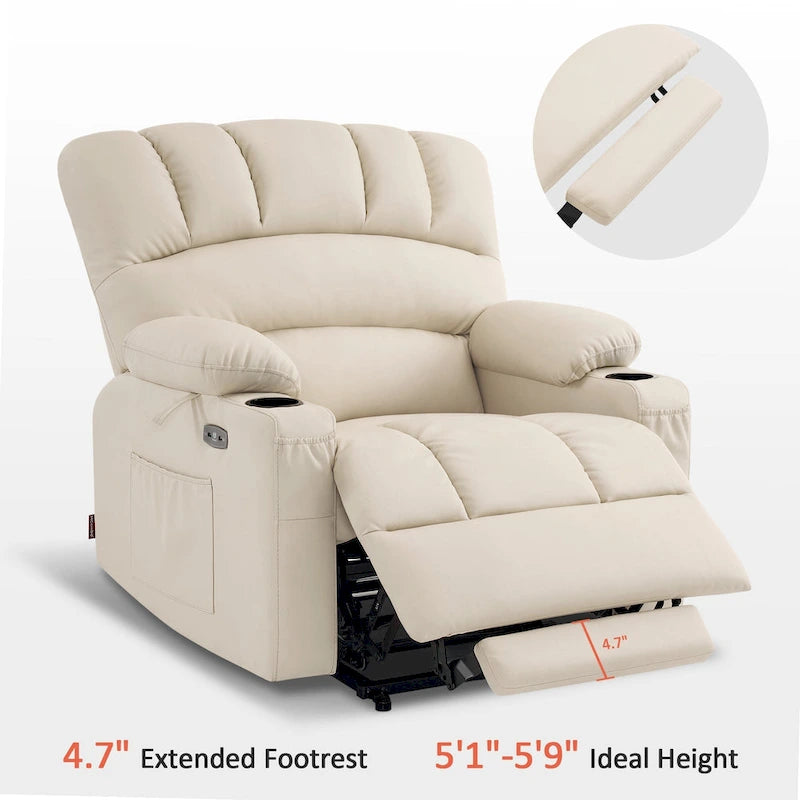Sillón reclinable elevable con masaje y calor, cuero sintético R7096 (mediano-ancho)