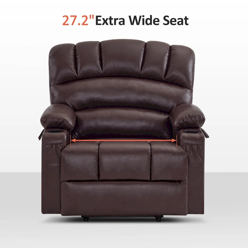 Sillón reclinable elevable con masaje y calor, cuero sintético R7096 (mediano-ancho)