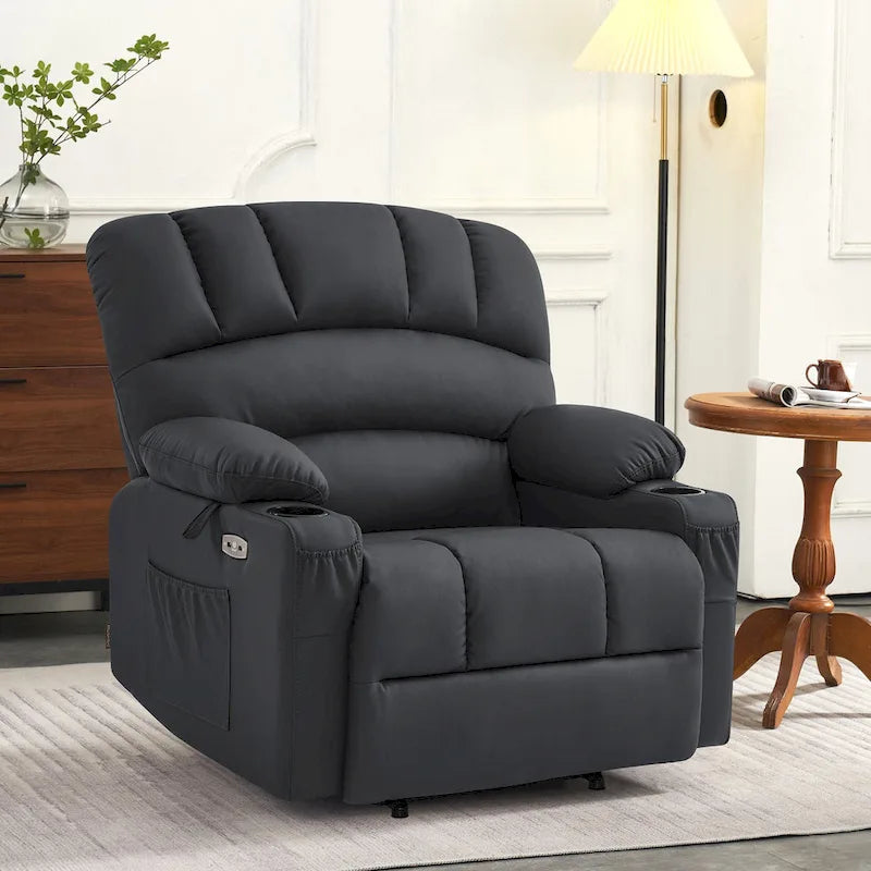 Sillón reclinable elevable con masaje y calor, cuero sintético R7096 (mediano-ancho)