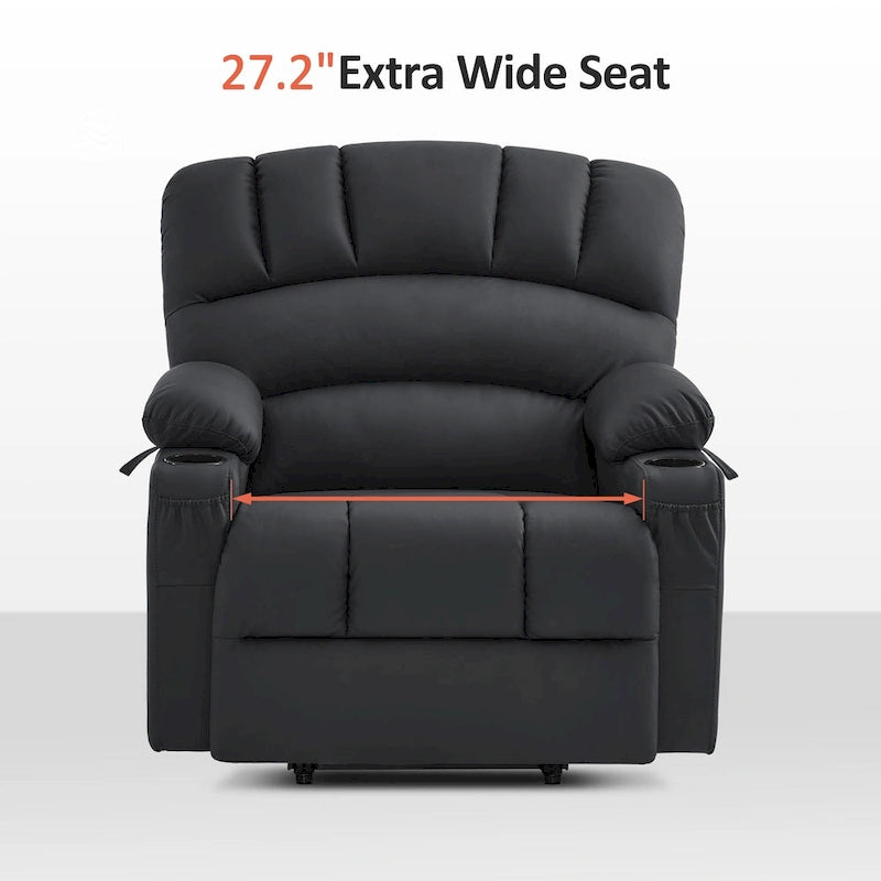 Sillón reclinable elevable con masaje y calor, cuero sintético R7096 (mediano-ancho)